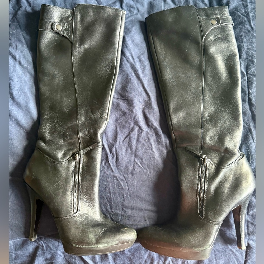 Nine West Black Leather Knee High Boots